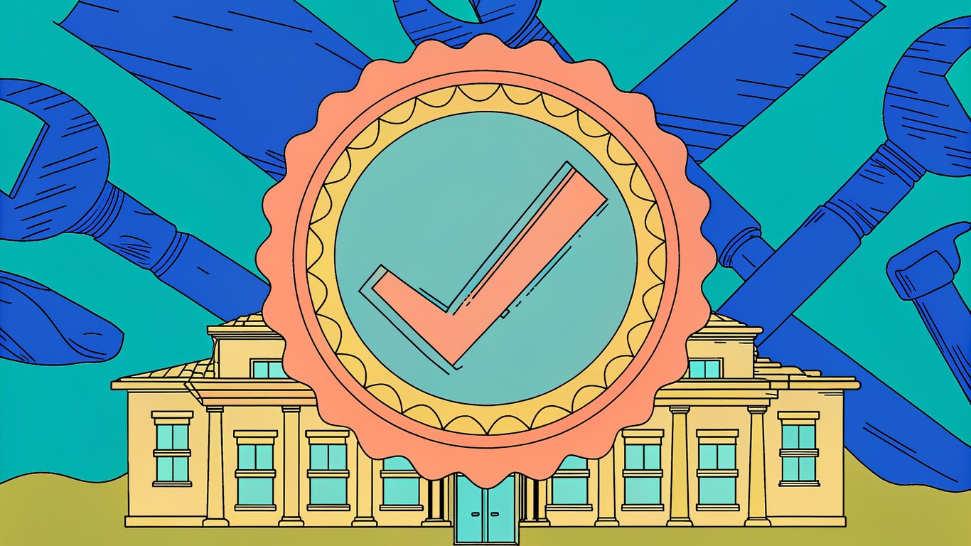 A stylized badge with a checkmark, representing official licensing and compliance.