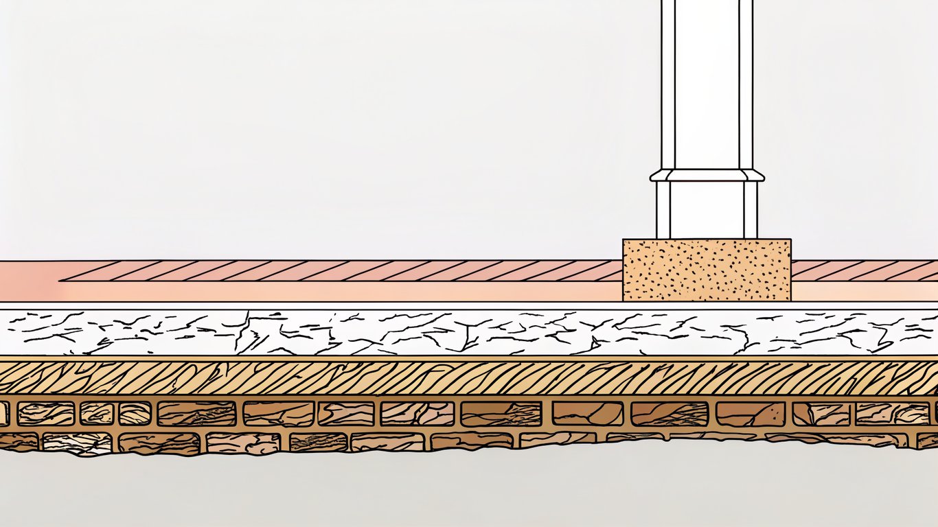 Diagram showing a deck footing extending below the frost line in the ground.