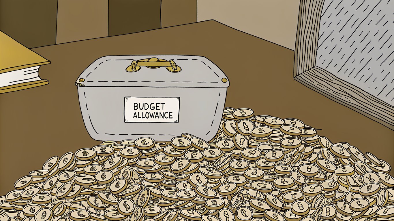 Illustration of a small budget box unable to contain a much larger item, symbolizing an insufficient allowance.