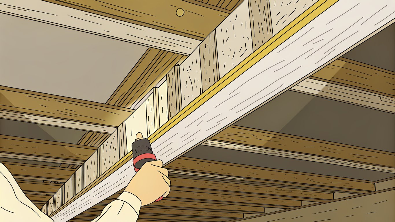A person inspecting the structural components underneath a deck with a flashlight.